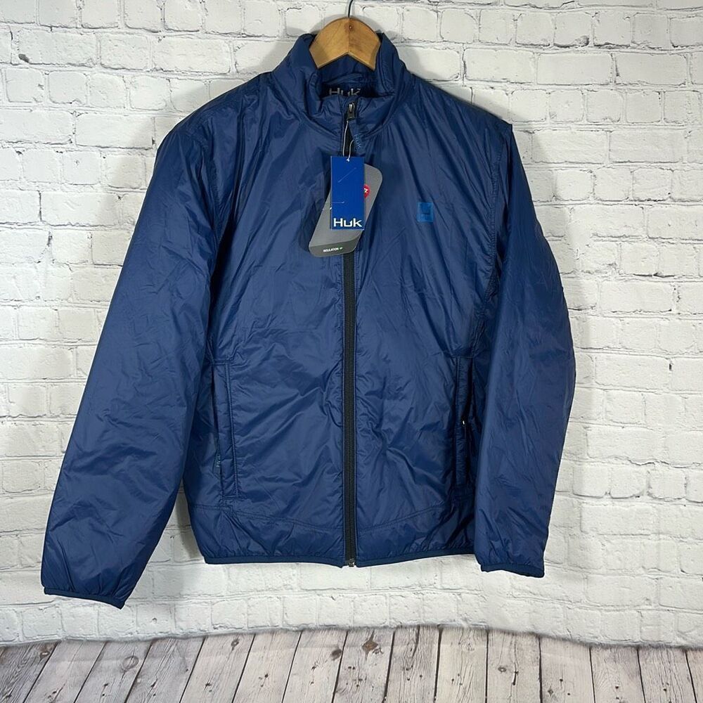 Huk Jacket Mens Medium Blue Nylon Waypoint Insulated‎ PrimaLoft Packable Outdoor